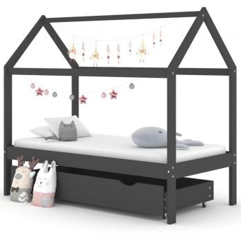 Cajón de cama cruzada para niños en pino gris oscuro macizo 80x160cm