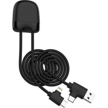 Cable Multi-Conector Eco-Responsable 4 en 1 - USB A, USB C, Lightning - 1m - Negro