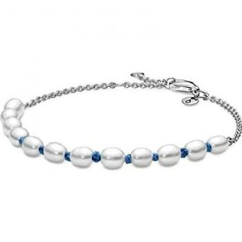Pandora Moments Sterling Silver Bracelet with Blue Cord and Freshwater Cultured Pearls