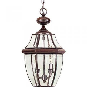Linterna de jardín Newbury altura 48,3 cm - Elstead - Linterna de cadena grande de 2 luces - Cobre envejecido, E14