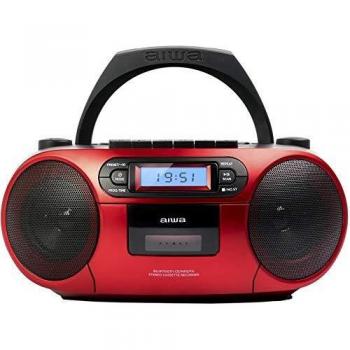 Aiwa BBTC-550RD - Radio Cassette Portátil con CD, Bluetooth y USB, Grabador de Cassettes. Color: Rojo