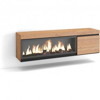 Mueble TV Colgado con Chimenea Eléctrica XXL para Televisores de hasta 65, Estilo Moderno, Roble, 160 cm