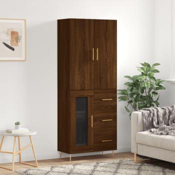 Aparador alto de madera contrachapada marrón roble 69,5x34x180 cm