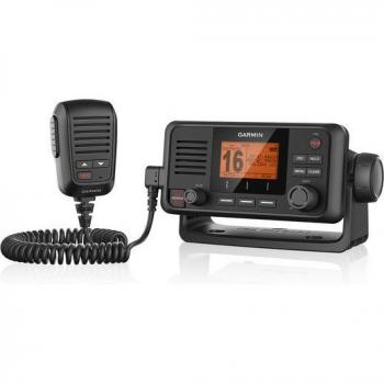 Garmin VHF 115 Marine Radio - Type: VHF Radio, Characteristics: Compact design, 25W transmission power, built-in GPS, water-resistant IPX7 rating, NMEA 0183 compatible, large display with adjustable brightness,