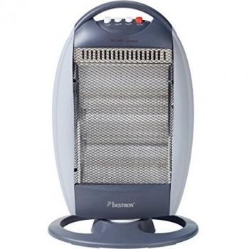 Bestron AHH1200 Estufa Halógena Oscilante, Asa de Transporte, 4 Niveles de Funcionamiento, 400 Vatios/800 Vatios, 1200 W, Plastico/Acero Inoxidable, Gris