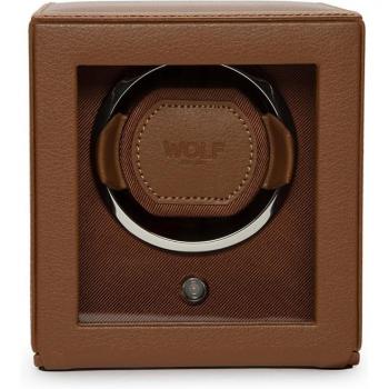 Wolf Cub Cognac Leather Single Watch Winder with Jewelry Compartment