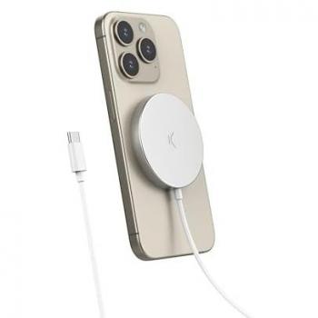 Cargador inalámbrico KSIX MagniBoost, compatible con Apple MagSafe, Wireless Charging 2.0, acabado metálico, cable USB-C de 1m, potencia de 15W