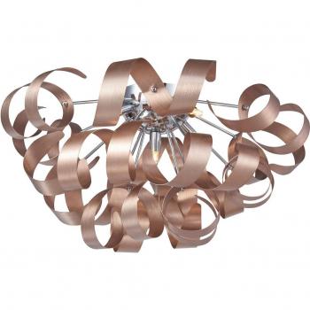 Lámpara de techo Lucande Kaelor, Ø 60 cm, color cobre, aluminio, diseño moderno para salón y comedor, 5 llamas G9