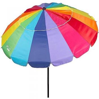 Aktive - Sombrilla playa antiviento 220/240 cm, Max Air, multicolor, superresistente, poliéster con protección UV50 y revestimiento plateado, 16 varillas fibra de vidrio, mástil aluminio inclin