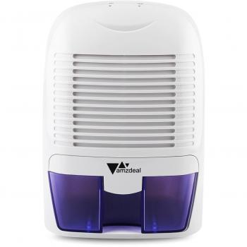 Amzdeal Deshumidificador Electrico con tanque de agua de 1500ML, Deshumidificador Silencioso de Aire, contra vapor, humedad, moho, para casa dormitorio, baño, vestidor, closet, estantes y oficina