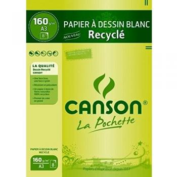 Papel de dibujo reciclado Canson blanco A3 160 g/m² - 8 hojas