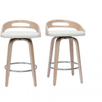 Set de 2 taburetes de cocina Miliboo diseño madera clara y poliuretano blanco 65 cm mano