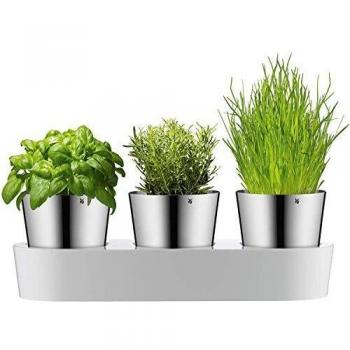 Jardín de Hierbas Gourmet WMF, Set de 3 Macetas Auto-riego, Acero Inoxidable