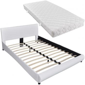 vidaXL Cama de cuero artificial blanco 140 x 200 cm LED + colchón