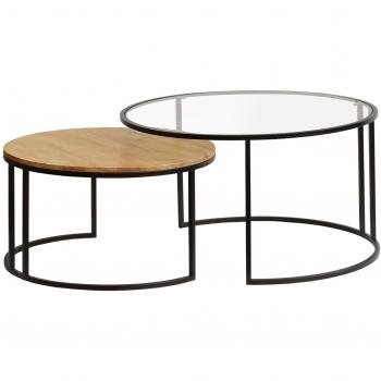 Mesa nido de centro TAHL de mango macizo y cristal templado