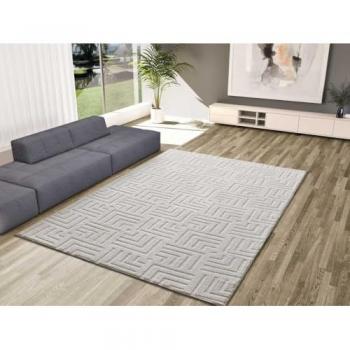 Alfombra Geométrica de Interior con Relieve en Crema y Texturas Neutras - Estilo 11070, 200x290 cm