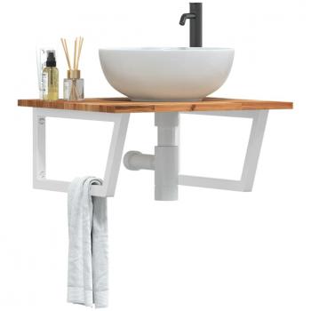 Estante de lavabo de pared acero y madera maciza de acacia Vidaxl Marrón