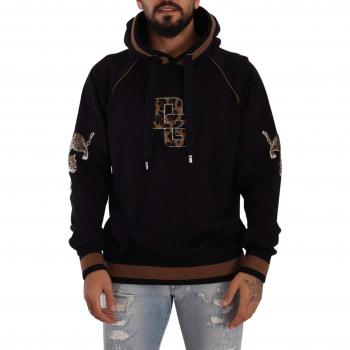 Dolce & Gabbana Black Brown Leopard Cotton Hooded Pullover Sweater - IT44 | XS