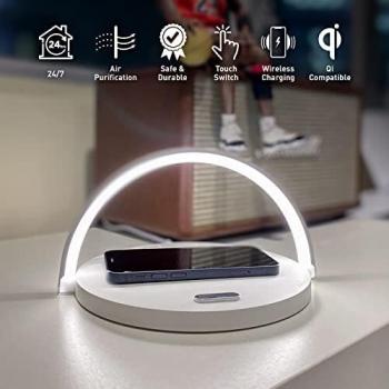 Qivation TiO2 Multifunctional Desk Lamp with Wireless Charger, Japan Tech 24/7 Air Purification, Elegantly Designed Modern LED Lamp Compatible with Qi Certified Smartphones for Home & Office