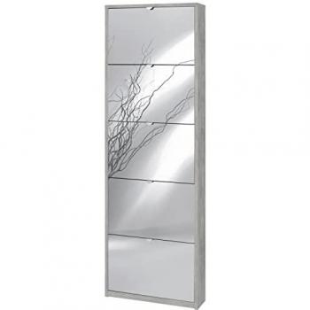 Zapatero Estrecho con 5 Puertas Espejadas en Cemento 63x18x190 cm