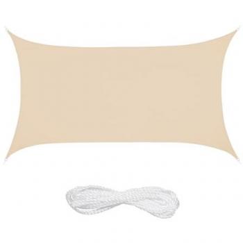 Toldo Vela Rectangular Beige 3 x 4 m, Repelente al Agua, Poliéster con Cuerdas Tensoras para Jardín y Balcón