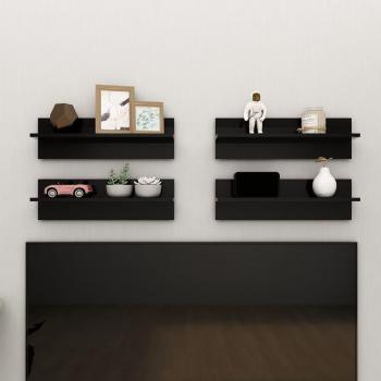 Estantes de pared 4 piezas negro pulido 60x11,5x18cm madera multicapa