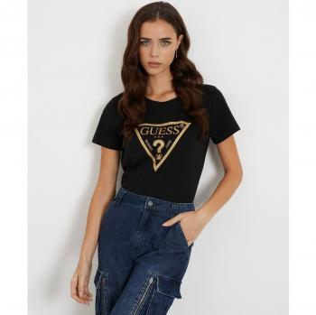 Camiseta Guess Gold negra con logo triángulo
