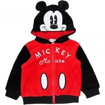 Sudadera con capucha y orejas y cara de personaje de Disney Mickey Mouse para niños y niñas, forro polar coral, cálida, 3 meses - 24 meses