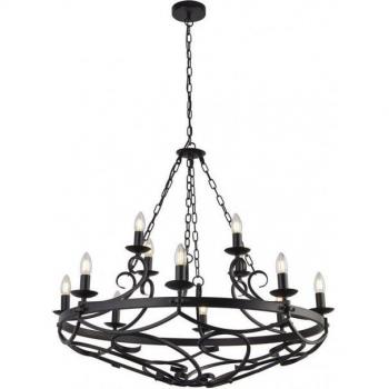Lámpara de araña Searchlight Cartwheel III, 12 luces, diámetro 89 cm, color negra, material metal