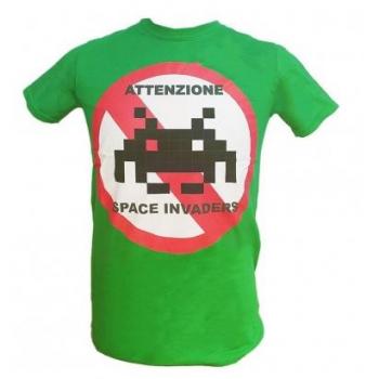 Camiseta Verde Space Invaders Attenzione Talla S