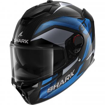 Casco Integral Shark Spartan GT Pro Carbono-Azul Cromado con diseño aerodinámico, carcasa de carbono, sistema de ventilación optimizado, pantalla anti-rayaduras y tratamiento antivaho, interior desmontable y lavable, cierre mic