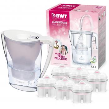 BWT - Jarra filtradora de agua electrónica 2,7L + 6 Filtros con magnesio - Jarra Penguin Blanca contador electrónico + 6 filtros para medio año