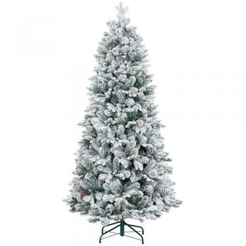 Árbol de Navidad artificial HOMCOM 180 cm con 1489 ramas nevadas y 33 piñas, soporte de metal, color verde