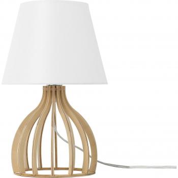 Lámpara de mesa Agueda blanca con base de madera clara y pantalla de tela, 36 cm