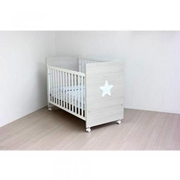 Cuna Madera Gris Jaspeado combinado blanco 60X120 Lateral Abatible, 2 Alturas