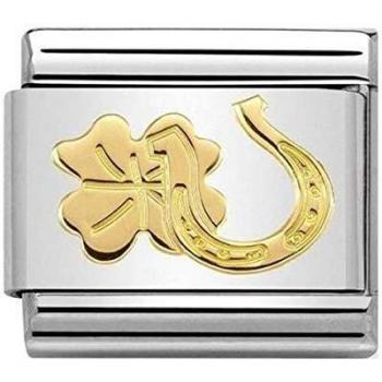Pulsera de Joyería para Mujer Nomination Clásica con Charm de Oro en Forma de Herradura y Trébol de Cuatro Hojas 030149/34