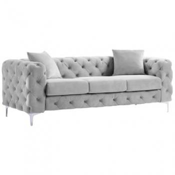 Sofá de 3 plazas Chesterfield de terciopelo gris claro EDWINA