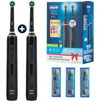 Oral-B Pro 3 3900N Cepillos de Dientes Eléctricos (Pack de 2) con Mangos Recargables, 1 Cabezal de Recambio - Negro