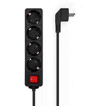 AISENS - A154-0650 - Base Multiple 4 Tomas con Interruptor con Cable 3x1.5mm2, Negro, 1.4m