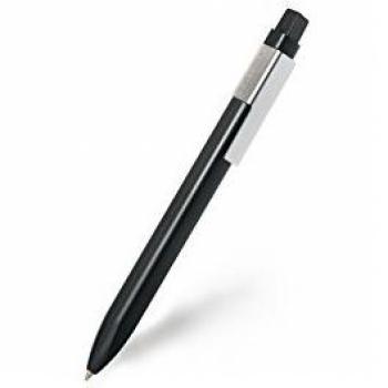 Moleskine Bolígrafo Retráctil, 1.0 mm Punta Mediana, Forma Rectangular y Clip para Cuaderno, Tinta Negra Recargable, Exterior Negro