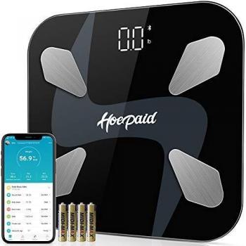 Hoepaid Corporal Báscula de Baño,Escala de Grasa Corporal Bluetooth,Báscula de Baño Digital,Escala Corporal Smart App,Puede Analizar 17 Indicadores de Salud como BMI, Grasa, Masa Muscular