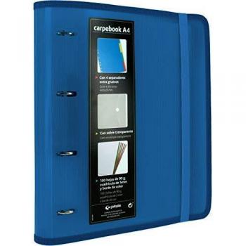 Grafoplás 88100030. Carpeta 4 Anillas Troqueladas con Recambio y Separadores, A4, Azul, Polipropileno Rayado, Carpebook Multiline