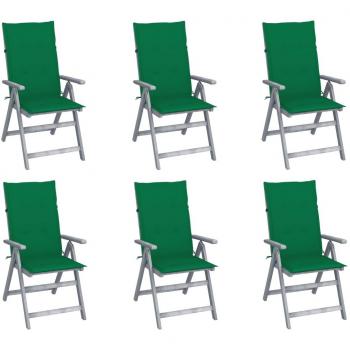Reclining Garden Chairs Set of 6 with Cushions - Solid Acacia Wood