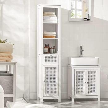 Mueble alto de baño SoBuy BZR36-W Blanco, Armario Alto para baño con 1 Cajón, 1 Puerta y 3 Estantes, Dimensiones: 35 x 32 x 161 cm