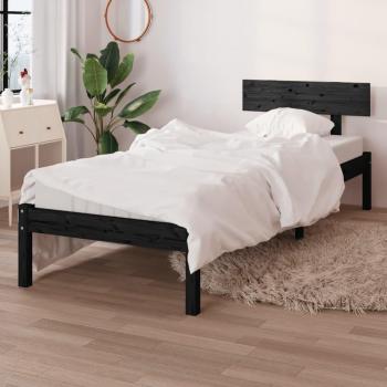 Cama individual de madera maciza negra 75x190 cm