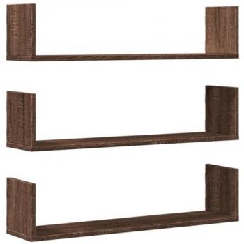 Estantes de pared 3 piezas de madera ingeniería en color roble marrón, dimensiones 80x18x18 cm