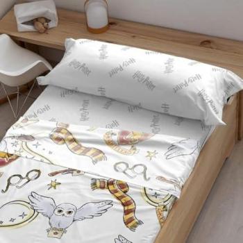 Juego de sábanas Harry Potter Hedwig 100% algodón con almohada y bajera estampadas para cama de 105 cm, ligeras, suaves y confortables, licencia oficial