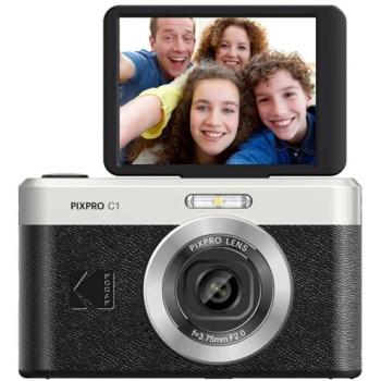Cámara Compacta Kodak Pixpro C1 13MP, Zoom Digital 4x, Pantalla Inclinable de 2.8, Vídeo Full HD 1080p, Flash LED, con Tarjeta Micro SD de 16