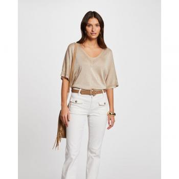 Jersey de mujer escote en V de manga corta holgada