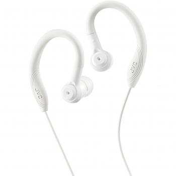JVC Auriculares Deportivos HA-EC10 Auriculares de Botón con Clip para Entrenamiento. Potente Sonido y Máxima Sujeción. Impermeables, Resistentes y Ligeros. Conexión Jack 3.5mm. Color Blanco